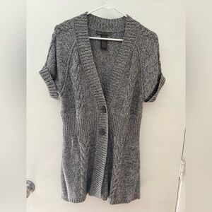 Kenneth Cole Reaction Charcoal Cable Knit Short Sleeve Long Cardigan
